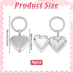 4Pcs 316 Stainless Steel Heart Locket Pendant Keychains&nbsp;KEYC-PH01618