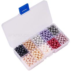 10色環境に優しい真珠光沢のある丸いガラスパールビーズ  染め  ミックスカラー  6mm  穴：1.2~1.5mm  約60個 /コンパートメント  600個/箱&nbsp;HY-PH0010-03