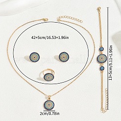 ナザールボンジュウフラットラウンド合金ラインストーンペンダントネックレス＆スタッドピアス＆リング＆リンクブレスレットセット  ゴールドカラー  420mm&nbsp;FS-WGA5EC7-01