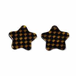 透明なセルロースアセテート（樹脂）ペンダント  グリッド模様の星  ココナッツブラウン  26x26.5x2.5mm  穴：1.4mm&nbsp;KY-Q057-004B-01