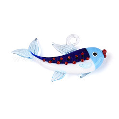 手作りランプワークビッグサイズペンダントトップ  魚のチャーム  ミックスカラー  41~42x65~71x16.5~17.5mm  穴：5~6x4.5mm&nbsp;LAMP-T025-04M