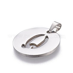 変色しない201ステンレススチールペンダント  アルファベット付きフラットラウンド  ステンレス鋼色  文字Q  20x1.3mm  穴：4x3mm&nbsp;STAS-L221-33Q