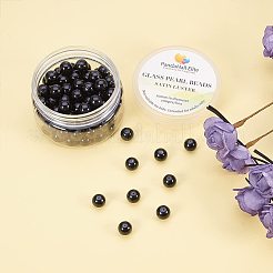 パール調ガラスパールラウンドビーズ  染め  ブラック  10mm  穴：1.2~1.5mm  約100個/箱&nbsp;HY-PH0001-10mm-080