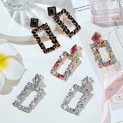 3 Pairs 3 Colors Rhinestone Hollow Out Rectangle Dangle Stud Earrings&nbsp;EJEW-FI0001-12