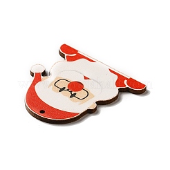 片面プリントの木製ペンダント  クリスマスチャーム  サンタクロース  46x49x2.6mm  穴：2mm&nbsp;WOOD-H102-02K