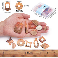 30Pcs 15 Style Transparent Resin & Walnut Wood Pendants&nbsp;RESI-FW0001-04