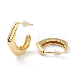真鍮ハーフフープピアス  スチールピンとプラスチックのピアスキャッチ  長持ちメッキ  18KGP本金メッキ  18x18x3mm  ピン：0.8mm&nbsp;EJEW-A056-05G
