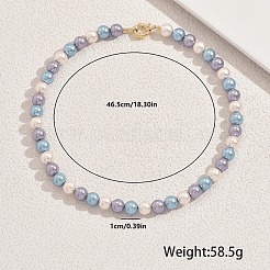 女性用ガラスパールラウンドビーズネックレス  ゴールドカラー  カラフル  18.31インチ（46.5cm）&nbsp;WK4906