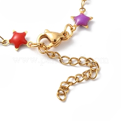 Enamel Star & Heart Link Chain Bracelet&nbsp;BJEW-H585-02G
