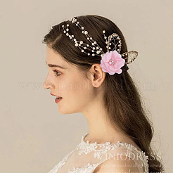 ポリエステル＆プラスチック製の模造真珠＆ラインストーンの花飾りアクセサリー30個  ドレス衣装の装飾用  ライラック  55x24mm&nbsp;DIY-SP0006-06D