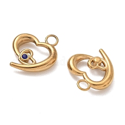 304ステンレススチールラインストーンペンダント  ハートチャーム  ゴールドカラー  カプリブルー  19x16x4mm  穴：3mm&nbsp;RB-CBAD60D-10G-02