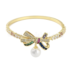 Rack Plating Brass Pave Cubic Zirconia Bowknot Hinged Bangles for Women&nbsp;BJEW-R317-03G-04