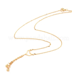 304ステンレススチールラリアットネックレス  ペンダントネックレス  カニカン付き  ハート＆ラウンド  ゴールドカラー  16.25インチ（41.3cm）&nbsp;NJEW-O122-03G