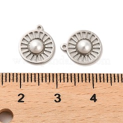 304ステンレススチールチャーム  腹筋ビーズ付き  フラットラウンドのチャーム  ステンレス鋼色  11.5x10x2.5mm  穴：1mm&nbsp;STAS-L022-066P