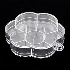 プラスチックビーズ収納ケース  7のコンパートメント  花  透明  8.2x7.95x1.6cm  穴：6mm&nbsp;CON-S043-035