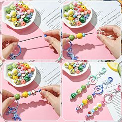 11 個 11 色のグラデーションカラー合金ビーズバーキーホルダー diy 工芸品ジュエリーメイキング用  カニカン付き  ミックスカラー  11cm  ピン：77x8.5mm  1pc /カラー&nbsp;KEYC-CJ0001-10