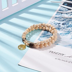 ツリー オブ ライフ チャーム ストレッチ ブレスレット セット 女性用  スタッカブルブレスレット  天然木 & 非磁性合成ヘマタイト ブレスレット  ゴールドカラー  古いレース  内径：2-1/4インチ（5.6~5.7cm）  2個/セット&nbsp;BJEW-JB08343