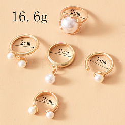 Zinc Alloy & Plastic Imitation Pearl Round Beads Finger Rings Sets&nbsp;WG9DC8A-01