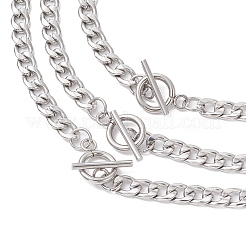 304 Stainless Steel Cuban Link Chain 3 Layer OT Necklaces for Women Men&nbsp;NJEW-JN05483