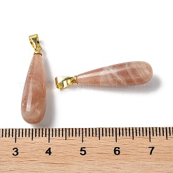 天然サンストーンティアドロップペンダント  イオンプレーティング(ip)金メッキ真鍮パーツ  26.5x7.5mm  穴：4.3x3.5mm&nbsp;G-Q005-03G-04