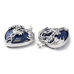 Natural Lapis Lazuli Heart Pendant Rhinestone Settings&nbsp;G-K339-01P-02