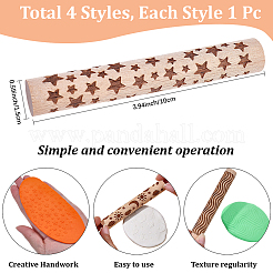 4Pcs 4 Styles Wood Handle Clay Texture Roller&nbsp;TOOL-CN0001-08