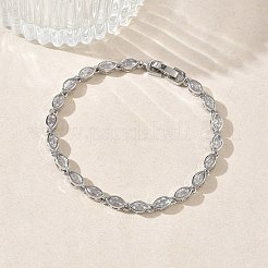 ホースアイ真鍮マイクロパヴェクリアキュービックジルコニアリンクチェーンブレスレット（女性用）  長持ちメッキ  ラックめっき  カドミウムフリー＆鉛フリー  プラチナ  7.28インチ（18.5cm）  リンク：4x10x3mm&nbsp;BJEW-C156-07B-P