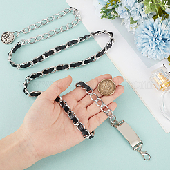 1Pc Alloy Twisted Chain & Black PU Leather Chain Belts for Women&nbsp;AJEW-CL0004-97P