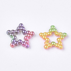 レインボーabsプラスチックイミテーションパールリンクリング  グラデーションマーメイドパール  スター  ミックスカラー  11.5x12x2mm  インナー対策：3x3mm  約1000個/袋&nbsp;OACR-T015-02-07
