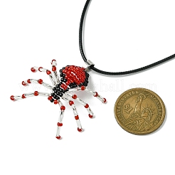 Braided Glass Seed Bead Spider Pendant Necklaces&nbsp;NJEW-MZ00036