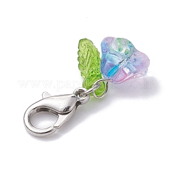 6 個の花と葉のアクリルペンダント装飾  合金製カニカン付き  プラチナ  24mm&nbsp;HJEW-JM01364-02