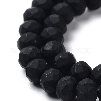 ガラスビーズ連売り  多面カット  艶消し  ロンデル  ブラック  8mm  穴：1mm  約60~62個/連  39~40cm&nbsp;EGLA-A034-P8mm-MD18-1