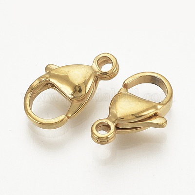 Ion Plating(IP) 316 Surgical Stainless Steel Lobster Claw Clasps, Real 18K  Gold Plated, 9x6x3mm, Hole: 1mm