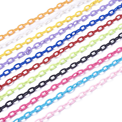 ABSプラスチックアズキチェーン  オーバル  ミックスカラー  リンク：13x7~7.5x2mm  15.35~15.74インチ（39~40cm）/連&nbsp;X-KY-E007-01-1