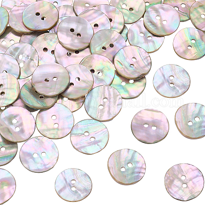50個の天然貝ボタン  2穴  フラットラウンド  カラフル  20x2.5mm  穴：2mm  50個/セット&nbsp;BUTT-PH0001-71-1