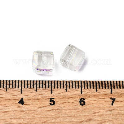 電気メッキガラスビーズ  キューブ  多面カット  半分メッキ  クリアAB  7x7x7mm  穴：1.6mm&nbsp;EGLA-G040-01A-AB01-1