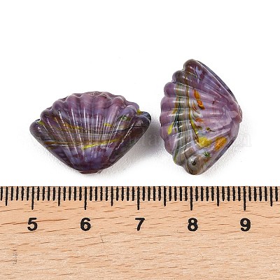 手作りランプワークビーズ  シェル形状  紫色のメディア  16~17x22.5~23x9.5mm  穴：1.6mm&nbsp;LAMP-K047-02C-1