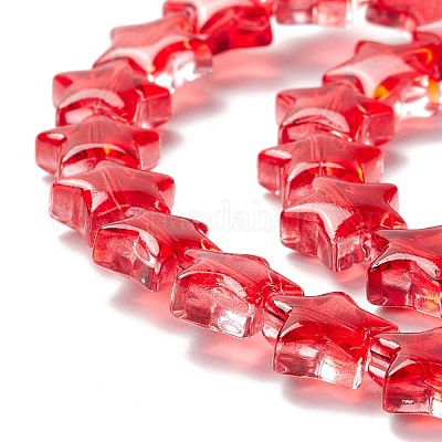 透明なガラスビーズ連  スター  レッド  10x10x4mm  穴：0.8mm  約40個/連  13.39~14.17インチ（34~36cm）&nbsp;GLAA-K057-01D-1