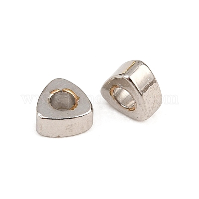 真鍮ビーズ  三角形  ラックめっき  長持ちメッキ  鉛フリー＆カドミウムフリー  プラチナ  3x3x1.5mm  穴：1.2mm&nbsp;KK-CBA5CB0-41P-1