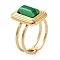 Ion Plating(IP) 304 Stainless Steel Ring, Adjustable Synthetic Malachite Rings, Rectangle, 12x16mm, Inner Diameter: Adjustable