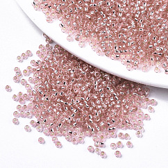 Glass Seed Beads, Fit for Machine Eembroidery, Silver Lined, Round, Pink, 2.5x1.5mm, Hole: 1mm, about 20000pcs/bag
