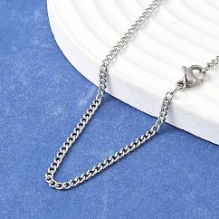 Tarnish Resistant Classic Plain 304 Stainless Steel Mens Womens Curb Link Chain Necklaces, with Lobster Claw Clasps, Stainless Steel Color, 19.7 inch(50cm)