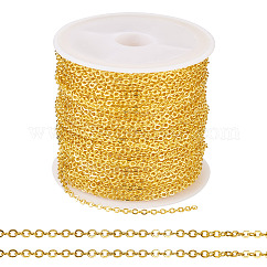 Brass Coated Iron Flat Cable Chains, Soldered, with Spool, Flat Oval, Golden, 2x1.5x0.3mm, about 32.81 Feet(10m)/Roll