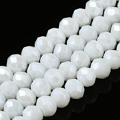 電気メッキガラスビーズセット  パール光沢メッキ  多面カット  ロンデル  ホワイト  4x3mm  穴：0.8~1mm  約105~110個/連  38~39cm