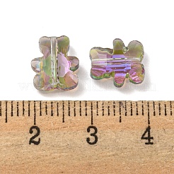 100個の電気メッキガラスビーズ  半分虹メッキ  クマ  ダークシーグリーン  9.5x8.5x3.5mm  穴：1mm&nbsp;EGLA-P058-HR04
