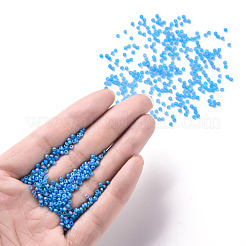 12/0 FGBグレードAラウンドガラスシードビーズ  透明なつや消しスタイル  ABカラーメッキ  ドジャーブルー  2x1.5mm  穴：0.8mm  約30000個/袋&nbsp;SEED-Q010-M545