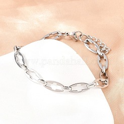 304ステンレススチールクロスリンクチェーンブレスレット＆ネックレスジュエリーセット  カニカン付き  ステンレス鋼色  560mm&nbsp;SJEW-L199-07P