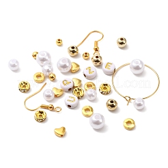DIYイヤリング作り探しキット  ABS プラスチック模造パール & アクリル文字 & CCB プラスチックラウンド & 合金ハートビーズを含む  アイアン製ピアスフック  316サージカルステンレススチールワイングラスチャームリング  ホワイト  790個/箱&nbsp;DIY-FS0004-79
