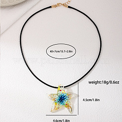 Summer Beach Starfish Transparent Glass Pendant Black Waxed Cord Necklaces for Women&nbsp;FS-WG29C72-01