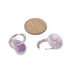 天然アメジストパイディスク/ドーナツダングルフープピアス  女性用304ステンレスジュエリー  29.5mm  ピン：1mm&nbsp;EJEW-JE05132-03